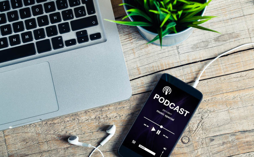 Image of phone playing inspirational podcast