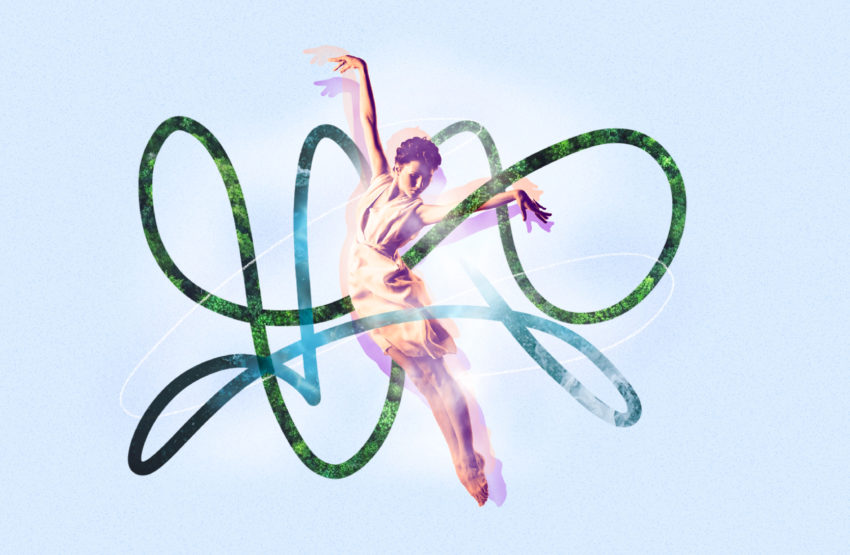 Woman dancing with green ribbon