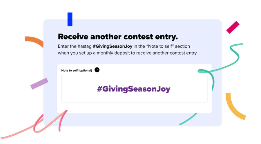 Enter the hashtag #GivingSeasonJoy in the notes to self section